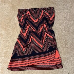 Express Strapless Dress with Chevron Design in Navy and Coral